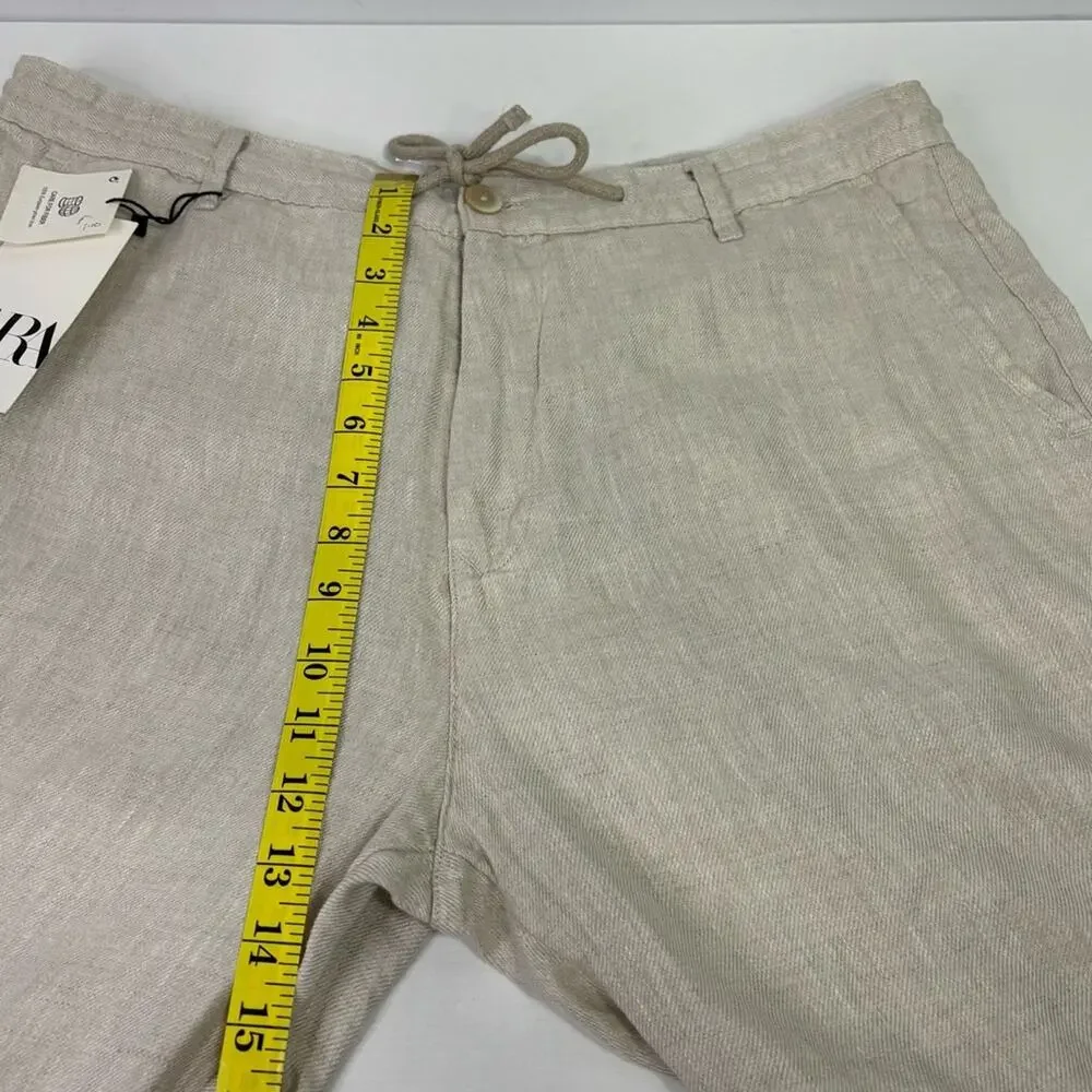 NWT Zara Light Tan Linen Chinos Size 36 G0137